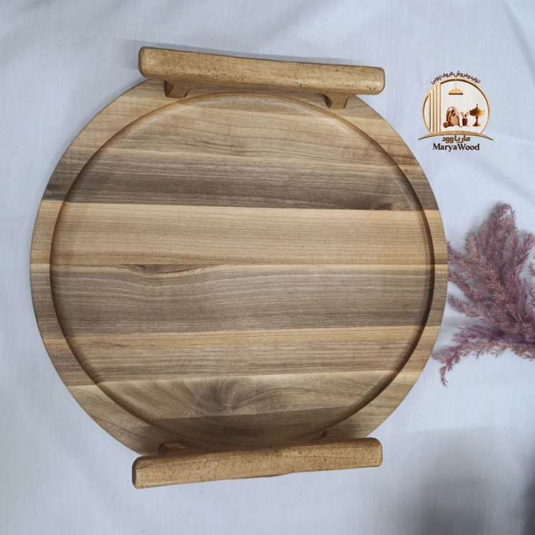 سینی گرد چوبی دسته دار از چوب گردو کد m55