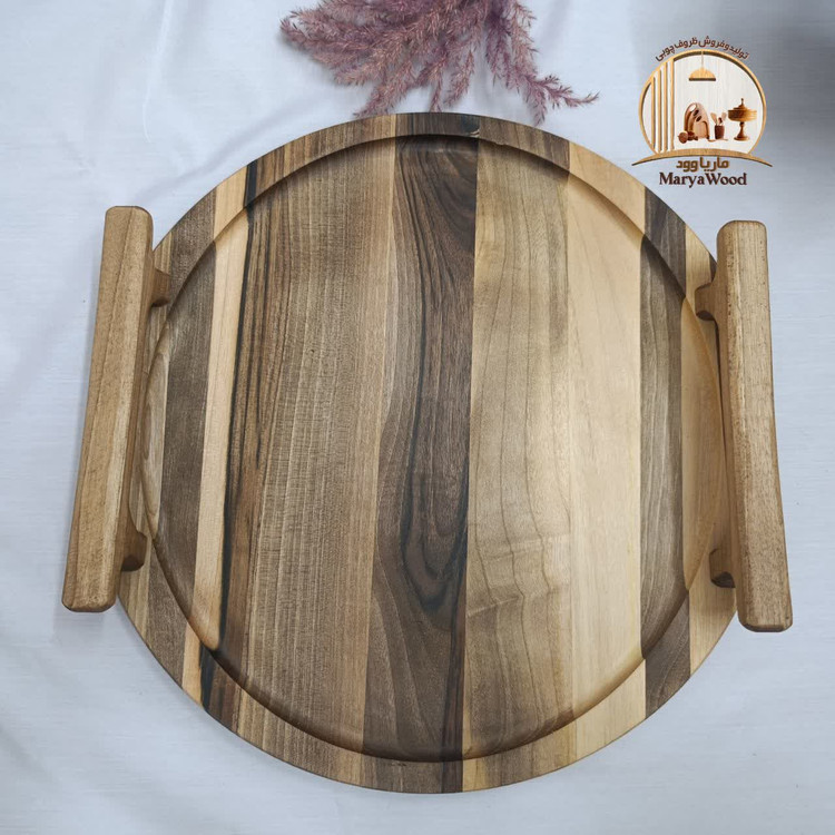 سینی گرد چوبی دسته دار از چوب گردو کد m55