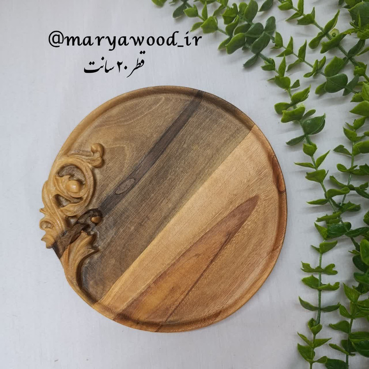سینی منبت گرد کنار گل از چوب گردو کدm68