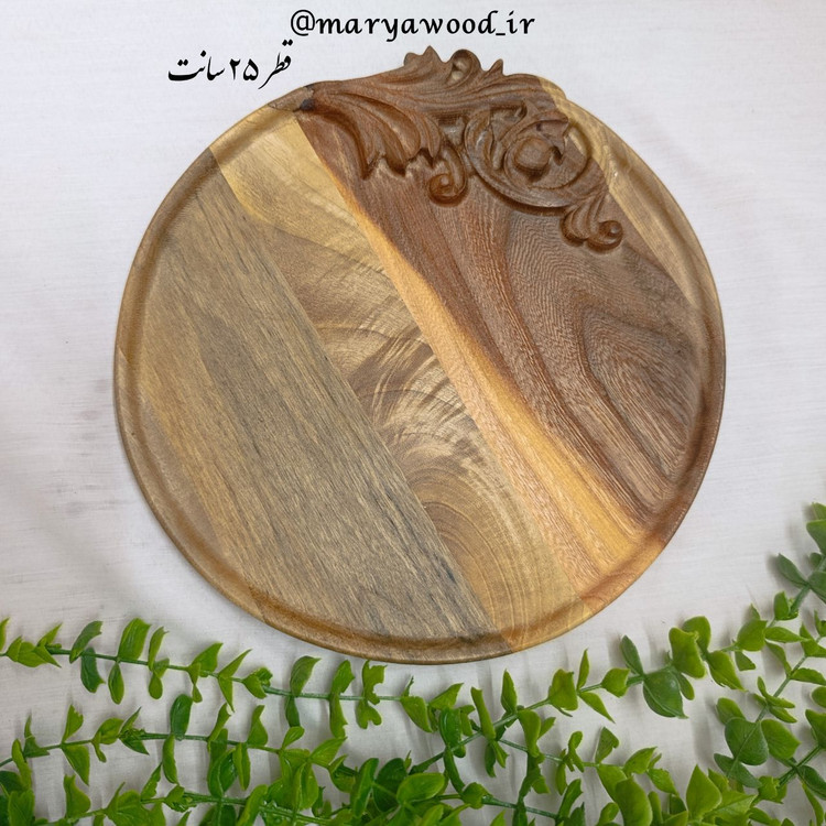 سینی منبت گرد کنار گل از چوب گردو کدm68