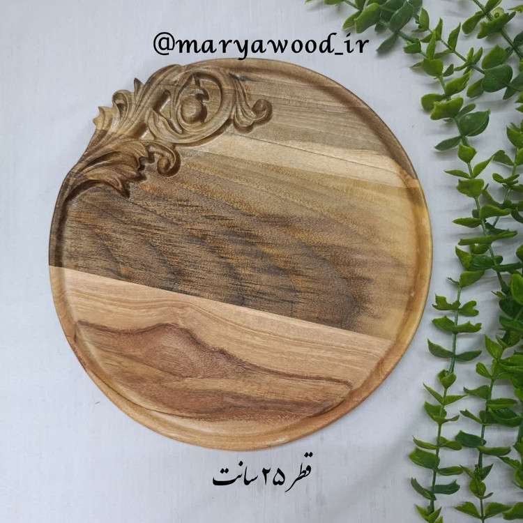 سینی منبت گرد کنار گل از چوب گردو کدm68