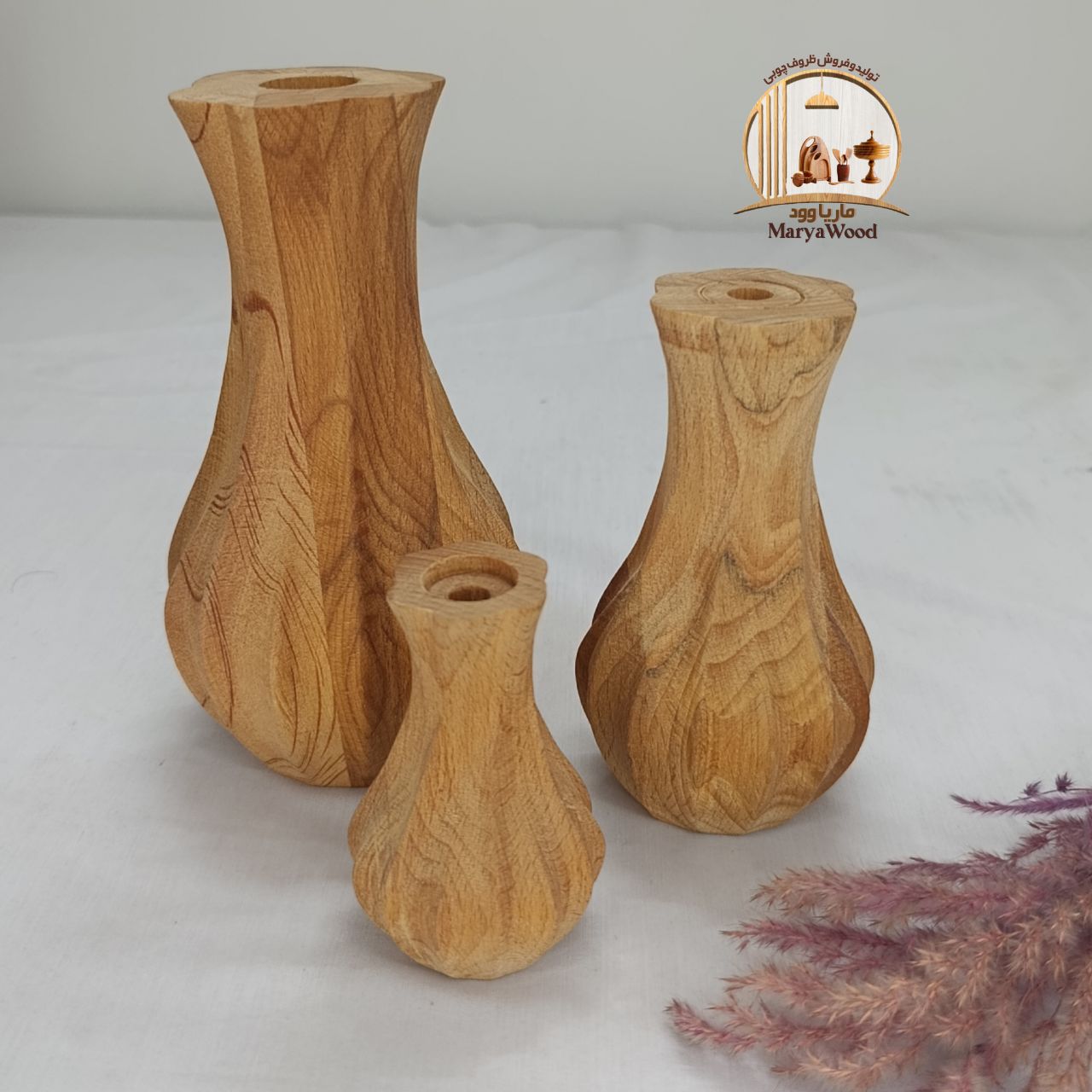 گلدان چوبی سه سایز از چوب توسکا